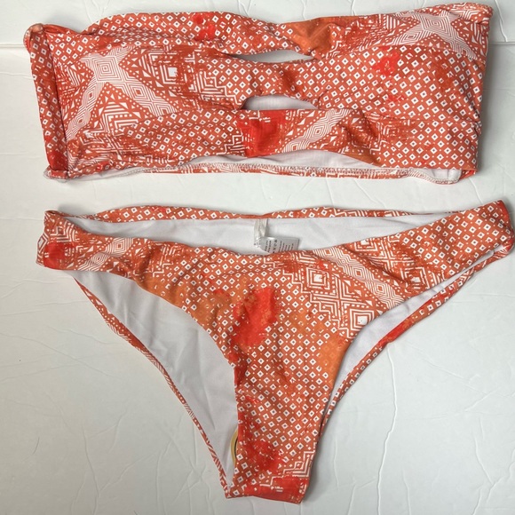 Bandeau Bikini Orange geometrical design Swimsuit Size XL - Picture 6 of 8